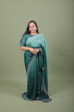 Emerald Green Ombre Embroidered Saree - Image 4