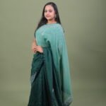 Emerald Green Ombre Embroidered Saree
