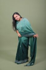 Emerald Green Ombre Embroidered Saree - Image 2