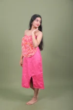 Hot Pink 3D Organza Ruffle Flower Strapless Tube Midi Dress - Image 2
