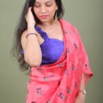 Coral Pink Floral Buti Saree