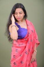Coral Pink Floral Buti Saree