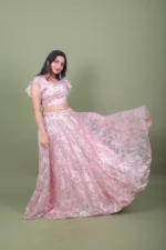 Blush Pink Heavy Sequin Embroidered Net Lehenga Choli Set