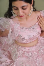 Blush Pink Heavy Sequin Embroidered Net Lehenga Choli Set - Image 4