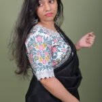Black Saree with Floral Embroidered Blouse