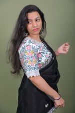 Black Saree with Floral Embroidered Blouse