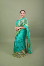 Turquoise Organza Saree with Zari Border