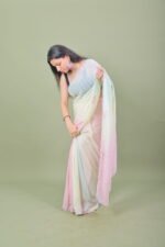 Pastel Rainbow Ombre Chiffon Saree - Image 3