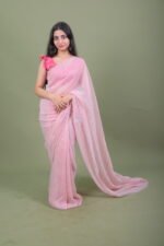 Blush Baby Pink Embroidered Organza Saree with Scalloped Gota Borders - Image 3