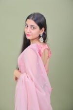 Blush Baby Pink Embroidered Organza Saree with Scalloped Gota Borders - Image 2