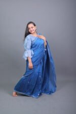 Royal Blue Shimmer Saree with Ruffle Sleeve Blouse