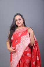 Red Banarasi Floral Zari Saree