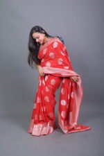 Red Banarasi Floral Zari Saree - Image 4