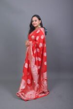 Red Banarasi Floral Zari Saree - Image 3
