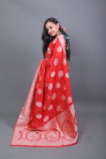 Red Banarasi Floral Zari Saree - Image 2
