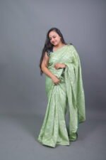 Pista Green Foil Print Saree - Image 2