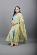 Pistachio Green Kurta Set with Aqua Embroidered Yoke - Image 3