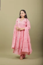 Rose Pink Kurta Set with Pearl and Gold Yoke - Image 2