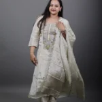Ivory Tissue Kurta Set with Zardozi Placket