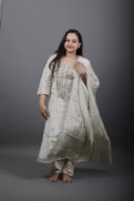 Ivory Tissue Kurta Set with Zardozi Placket