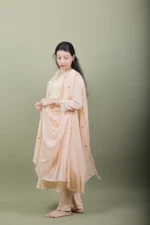 Peach Floral Embroidered Kurta Set with Bird Motif - Image 2