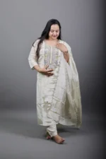 Ivory Tissue Kurta Set with Zardozi Placket - Image 4