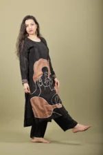 Black Silk Kurta Set with Hand Painted Line Art - Image 4