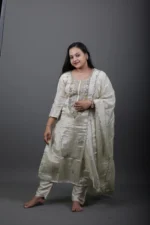 Ivory Tissue Kurta Set with Zardozi Placket - Image 2